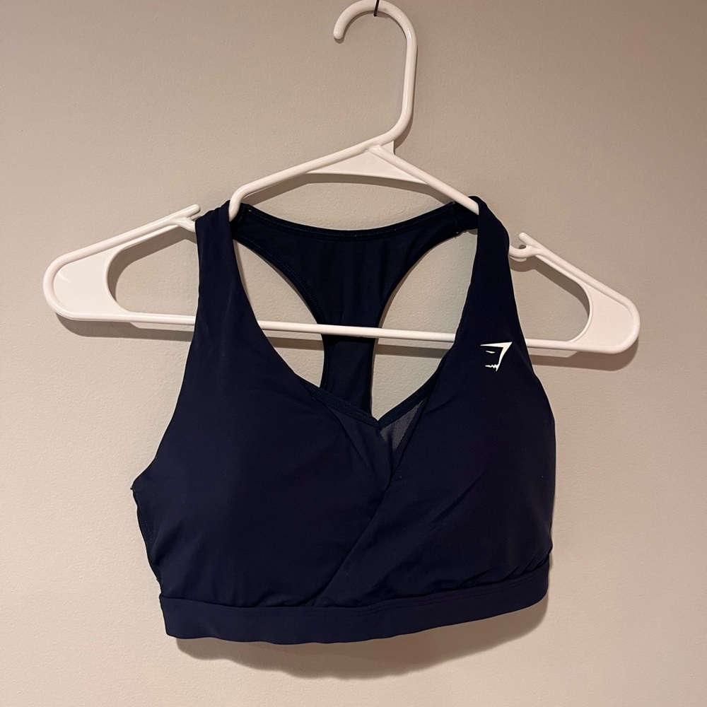 navy blue gym shark bra high support
